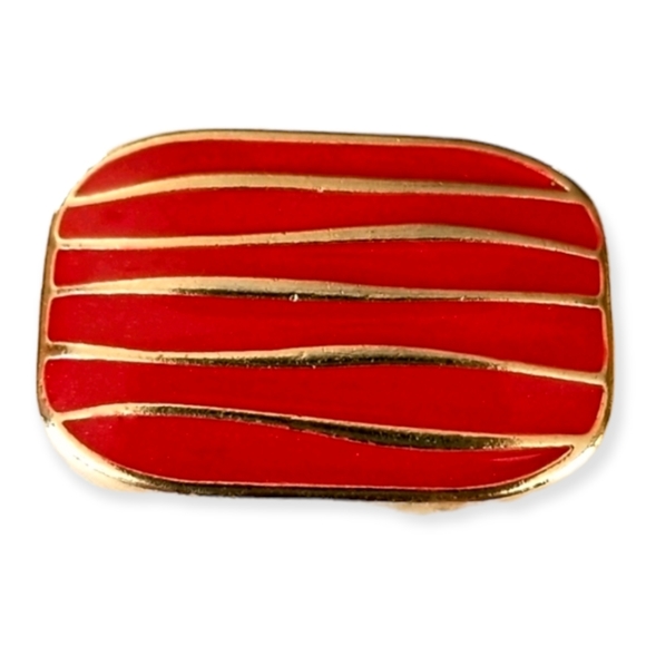 Vintage Red Enamel Gold Tone Brooch Pendant Pin - Picture 2 of 14